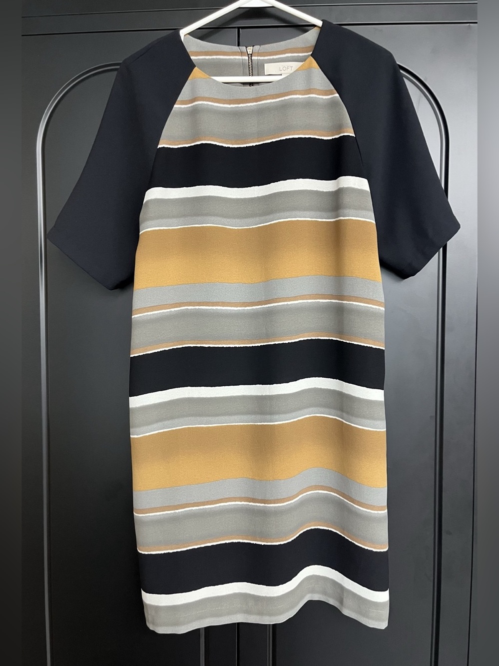 LOFT Striped Mini Dress in Black & Brown Size 8